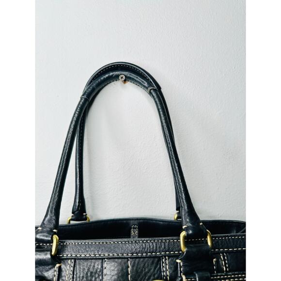 COACH Black Hampton Vintage Pebbled Leather Satchel Handbag Purse - Picture 2 of 14